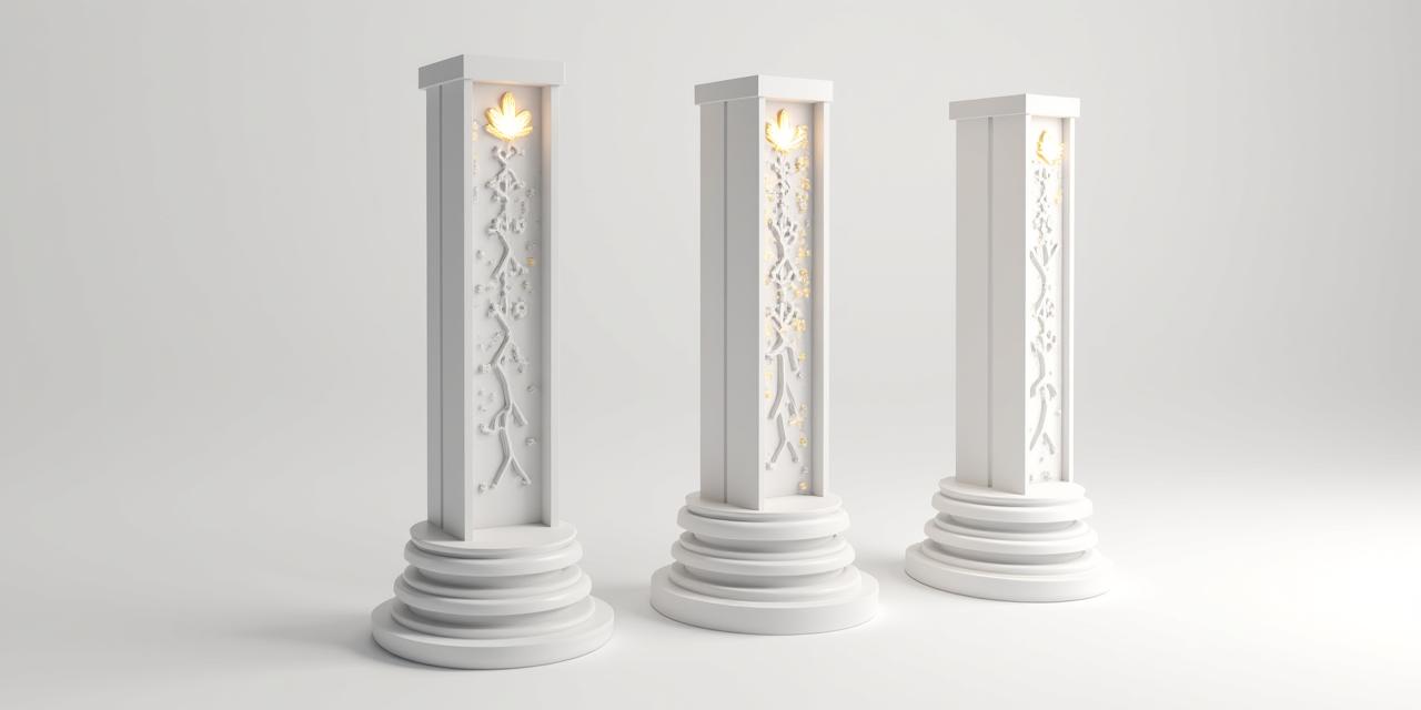 Three abstract pillars representing integrity, innovation, and client-centered excellence.