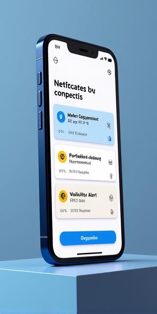 A smartphone displaying World Libery Financial's mobile app with a notification screen showing real-time market alerts and optimization recommendations, demonstrating proactive investment management.