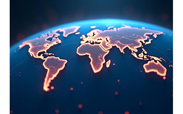 An intricate, glowing network diagram overlaid on a muted world map, representing ethical supply chain connections and global partnerships for pigment sourcing.