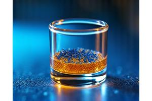 Close-up of a vibrant, rare pigment in a scientific lab setting, symbolizing detailed analysis.