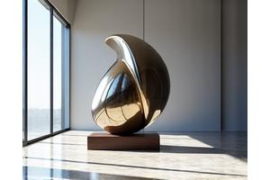 Abstract sculpture in a minimalist gallery setting, symbolizing artistic growth and value.