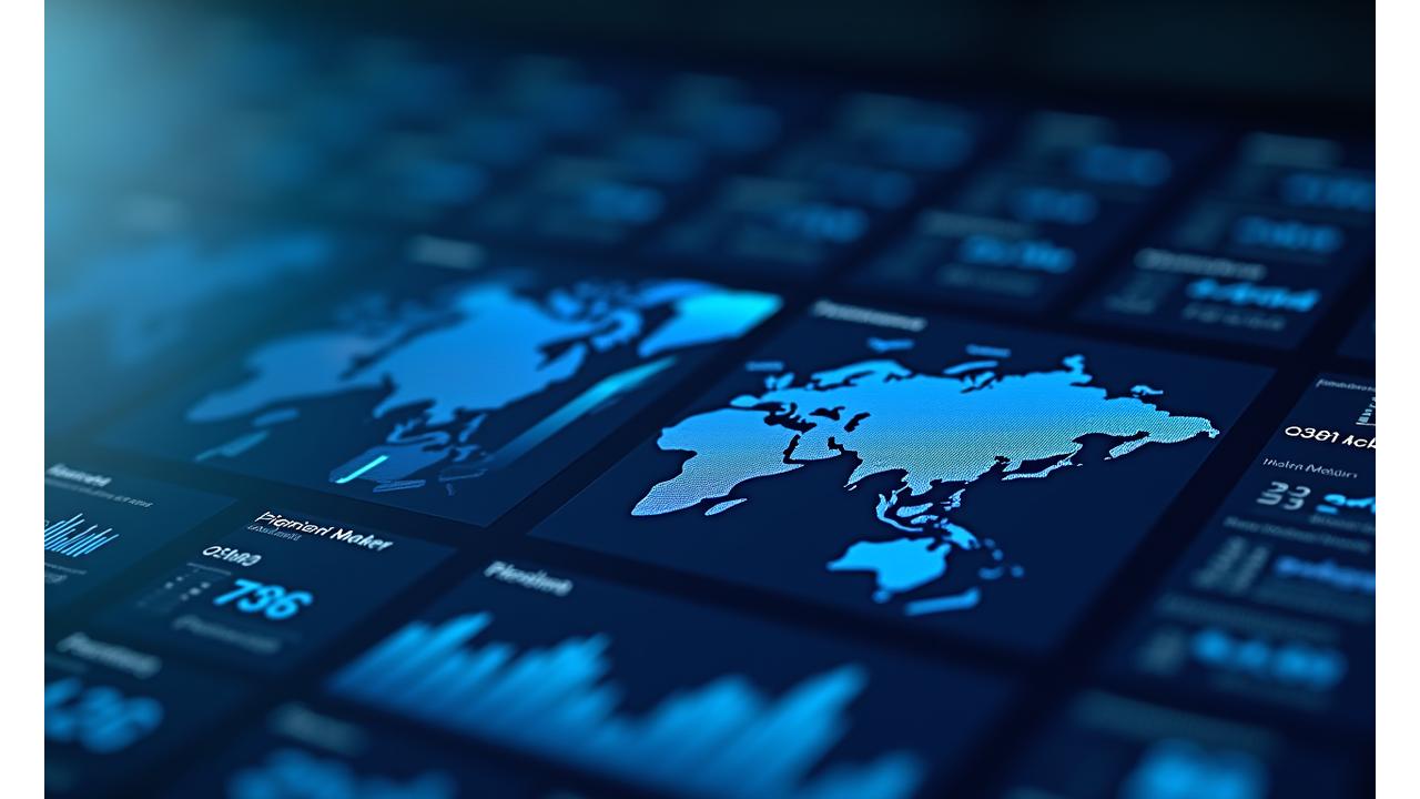 An interactive market analysis dashboard displaying charts, graphs, and a geographic heatmap of pigment production and consumption, indicating investment drivers.