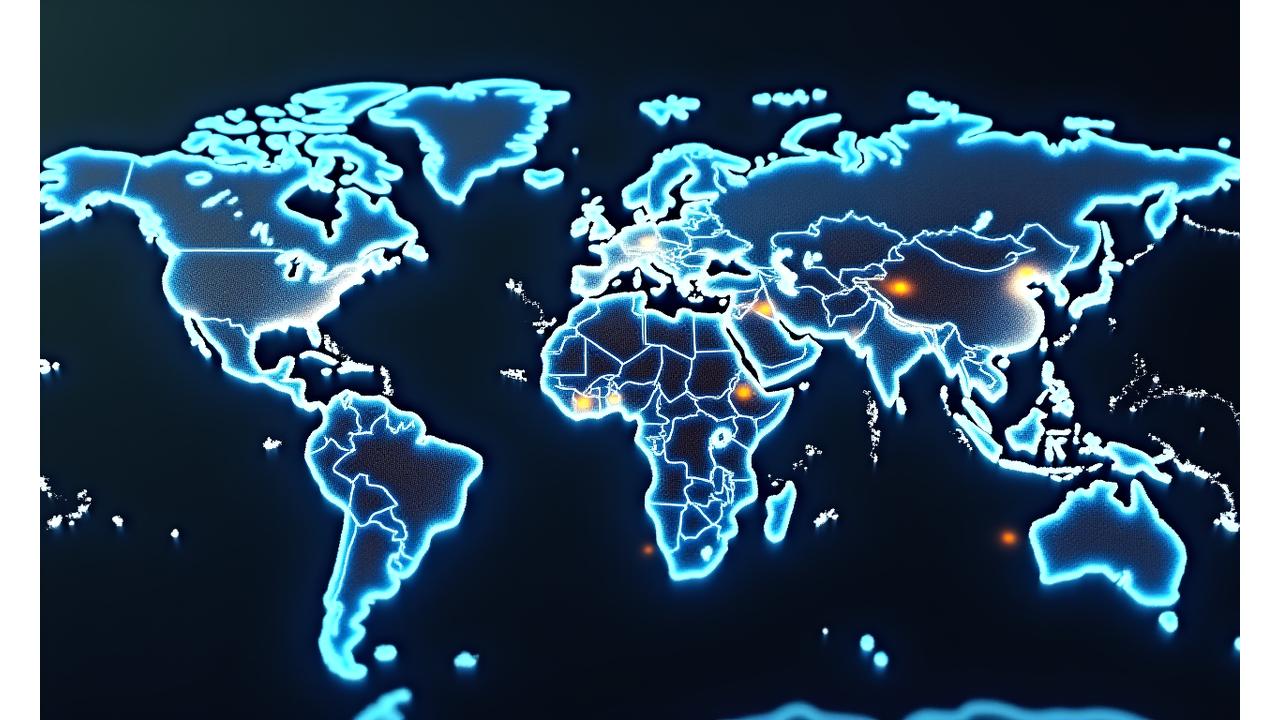 A global supply chain visualization showing interconnected nodes for pigment raw material extraction, processing, and distribution across continents, with risk indicators highlighted.